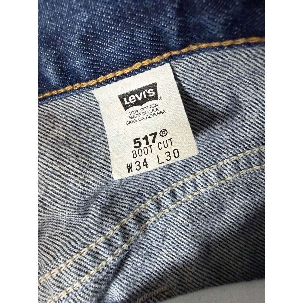 Vtg Levi's 517 Boot Cut Jeans Mens 34x30 USA Black Batwing Denim